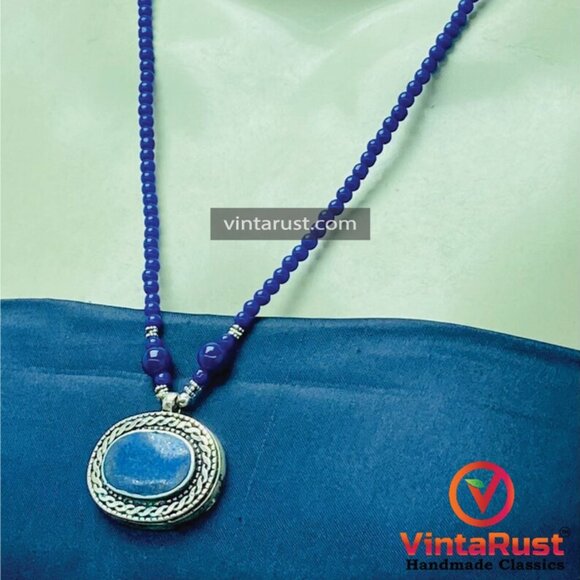 Lapis Lazuli Necklace, Big Stone Pendant Necklace, Gemstone Jewelry - Picture 10 of 11